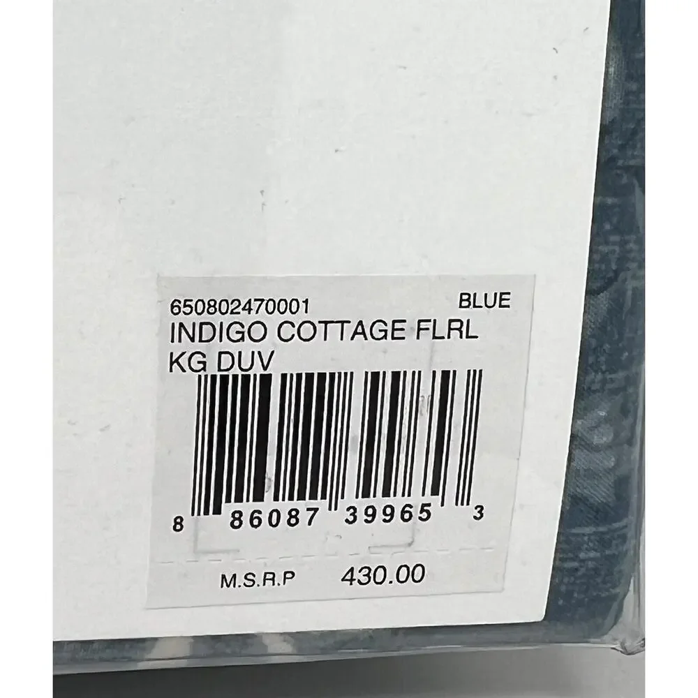 Ralph Lauren Indigo Cottage King Size Duvet Cover Blue Cream COTTON Floral NIP